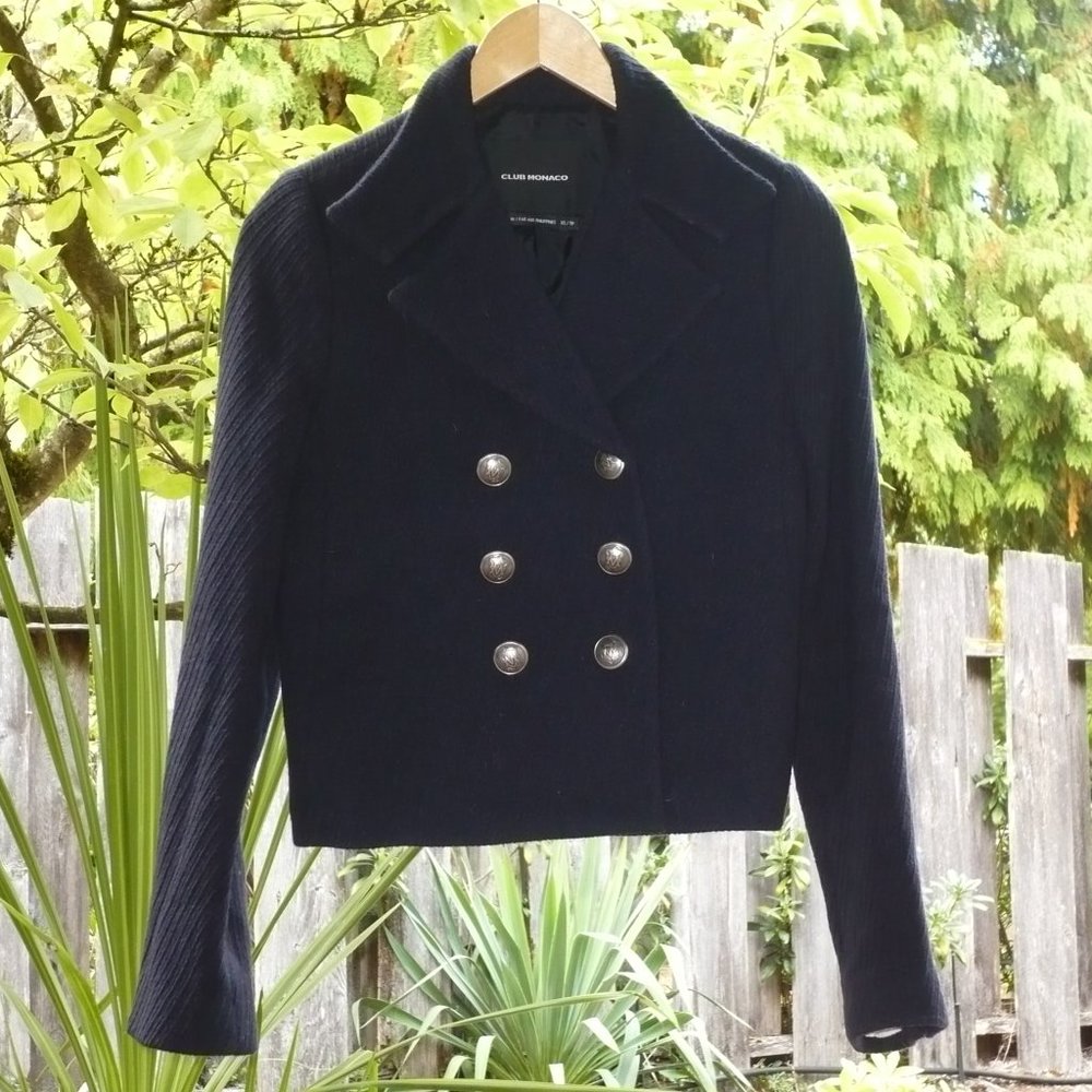 NWOT Club Monaco Cropped Heavy Wool Peacoat Navy XS Quiet Luxury - Picture 3 of 13